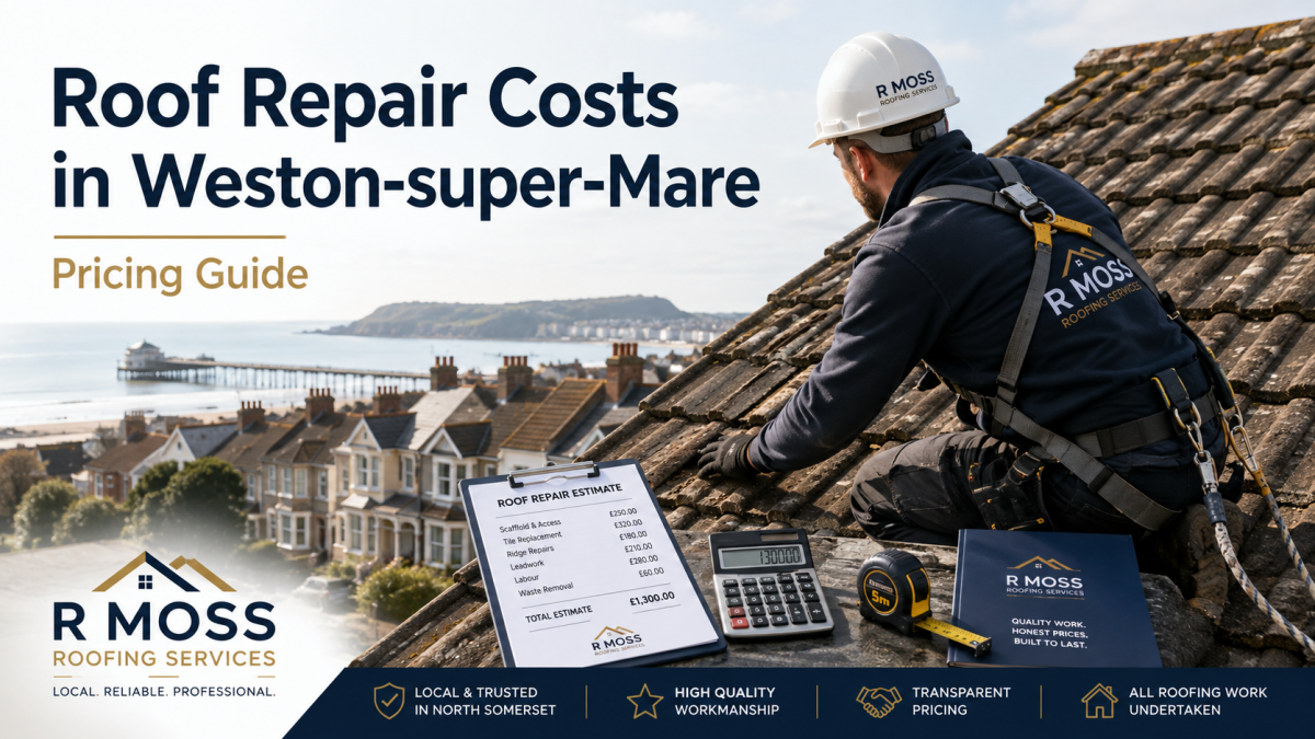roof repair costs in weston-super-mare north somerset with roofer working at height